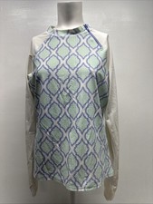 Cabana Life Flora Zipper Rashguard UPF 50 Long Sleeve Swimwear Green Size Large