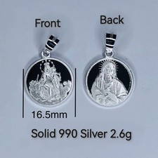 Solid Sterling Silver Round Pendant Virgin Mary Holding Jesus Religious Medal
