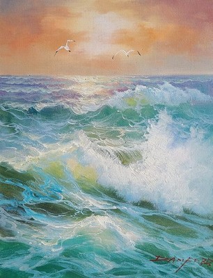 Seascape #6D-BS6-3, 12-1/2'' x 17'' - 100% Hand painted Oil Painting on Canvas,