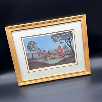 Vintage Johnny Tiger Jr Signed Indian Life Print Framed 1974 Campfire 1476/3000