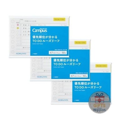 KOKUYO Campus A7 To-Do List Loose-Leaf Paper 3-Pack Priority Planner Sheets 1.