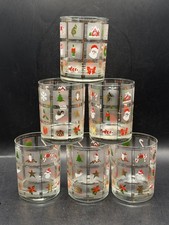 VTG RARE Set of 6 Culver Christmas Potpourri Double Old Fashion Low Ball Glasses
