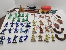 Vintage Cowboys and Indians Set Horses Teepee Wagon Fence Totem Plastic A1