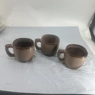 Frankoma Plainsman Brown Pottery Matted Glazed Coffee Mugs X3 3.25 H-5-C