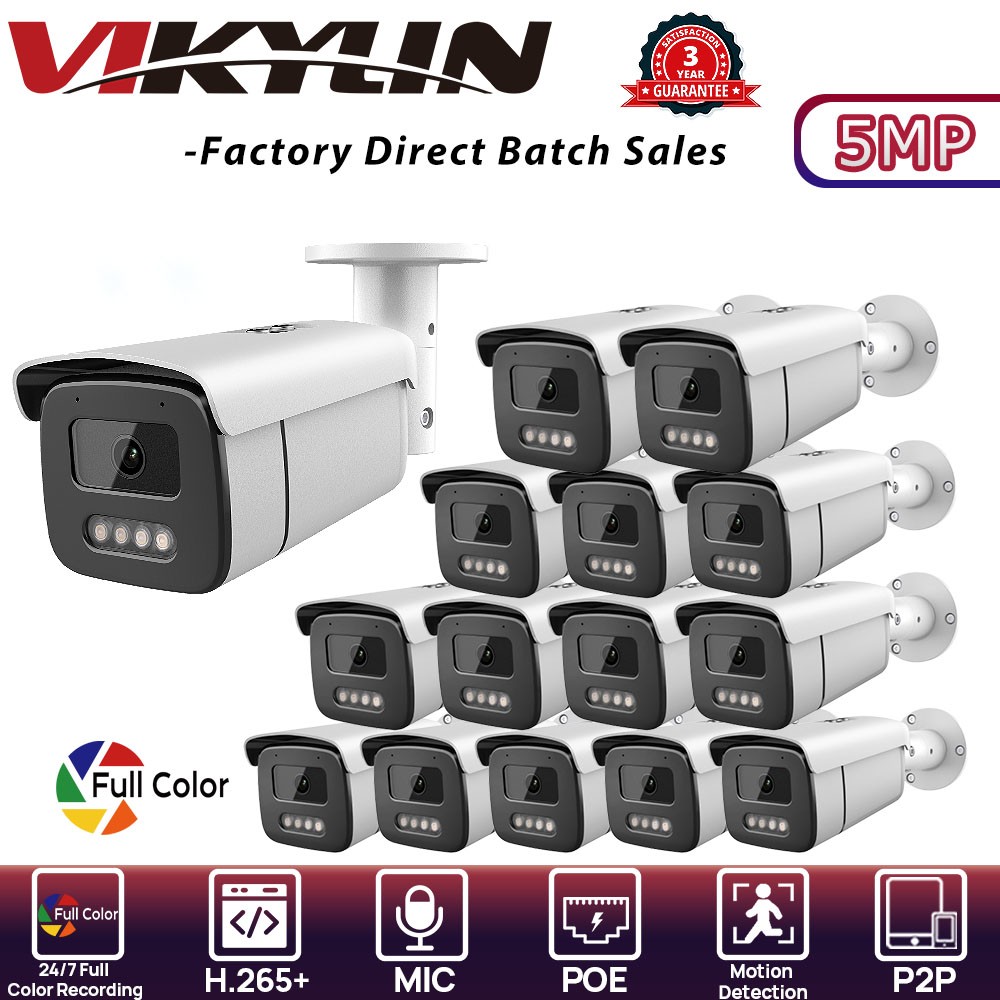 VIKYLIN Full Color Bullet POE Onvif wired 5MP security ip camera Mic Outdoor Lot