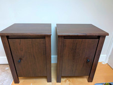 Pair Dark Wood Bedside Cabinets, Single Door Knob, Shelf Storage 62x44x36cm