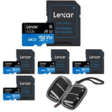 Lexar BLUE 64GB UHS-I microSDHC Memory Card w/SD Adapter 5-PACK  SD Card Wallet