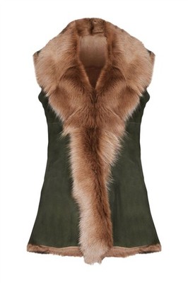 Infinity Leather Damen Toscana Shearling Lammfell Wildleder Weste Olive