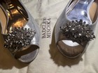 Badgley Mischka Taft Metallic Silver Sz 10 Open Toe Flat Shoes With Rhinestones — photo 5