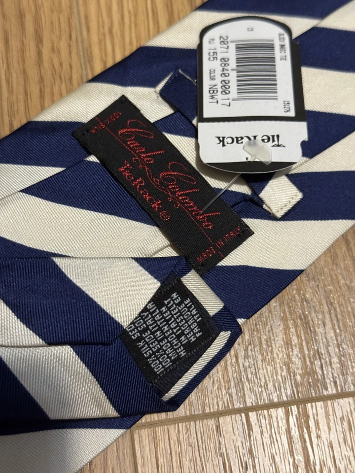 Cravatta Carlo Colombo in seta a righe silk regimental Tie Rack Vintage Nos Tag - Immagine 3 di 4
