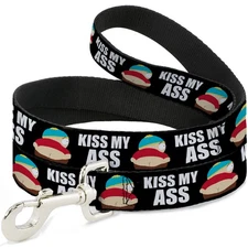 Dog Leash South Park Cartman Pants KISS MY ASS Pose Black/White WIDE 1.5"