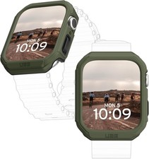 Rugged Military Grade Bumper Case for Apple Watch 45mm Series 9/8/7, Olive/Black