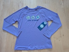 NWT Life Is Good Women's 3 Daisies Lilac LS Rash Guard UPF 50 Top Medium