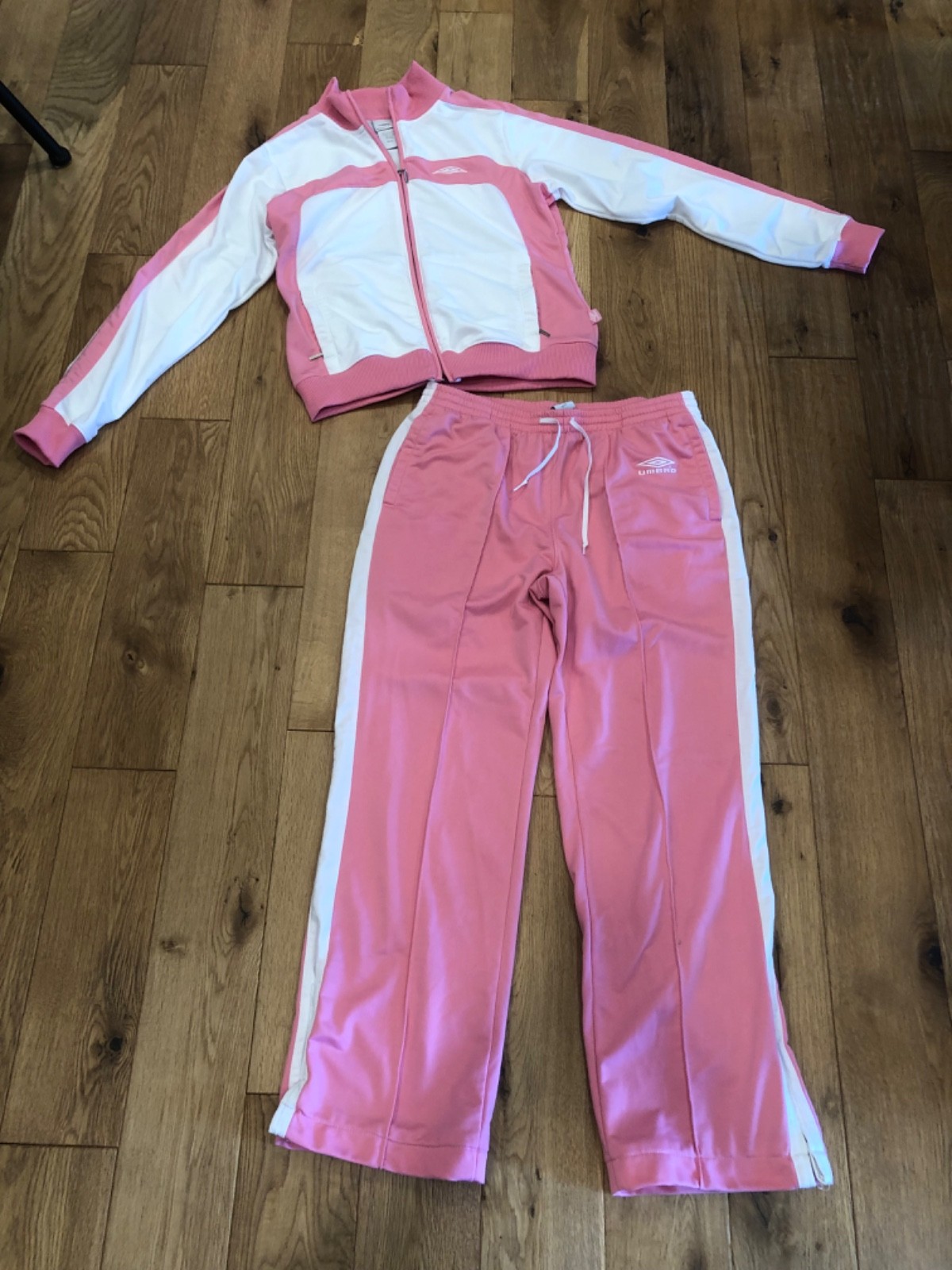 Throwback UMBRO pink/white polyester track suit j… - image 1