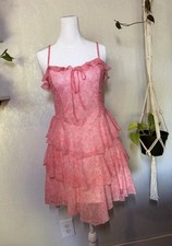 Wild Fable Pink Floral Chiffon Spaghetti Strap Ruffle Tie Lined Dress XS