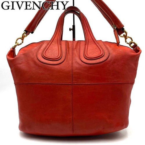 GIVENCHY Hand Shoulder Bag Tote Purse 2way Nightingale Leather Orange Authentic