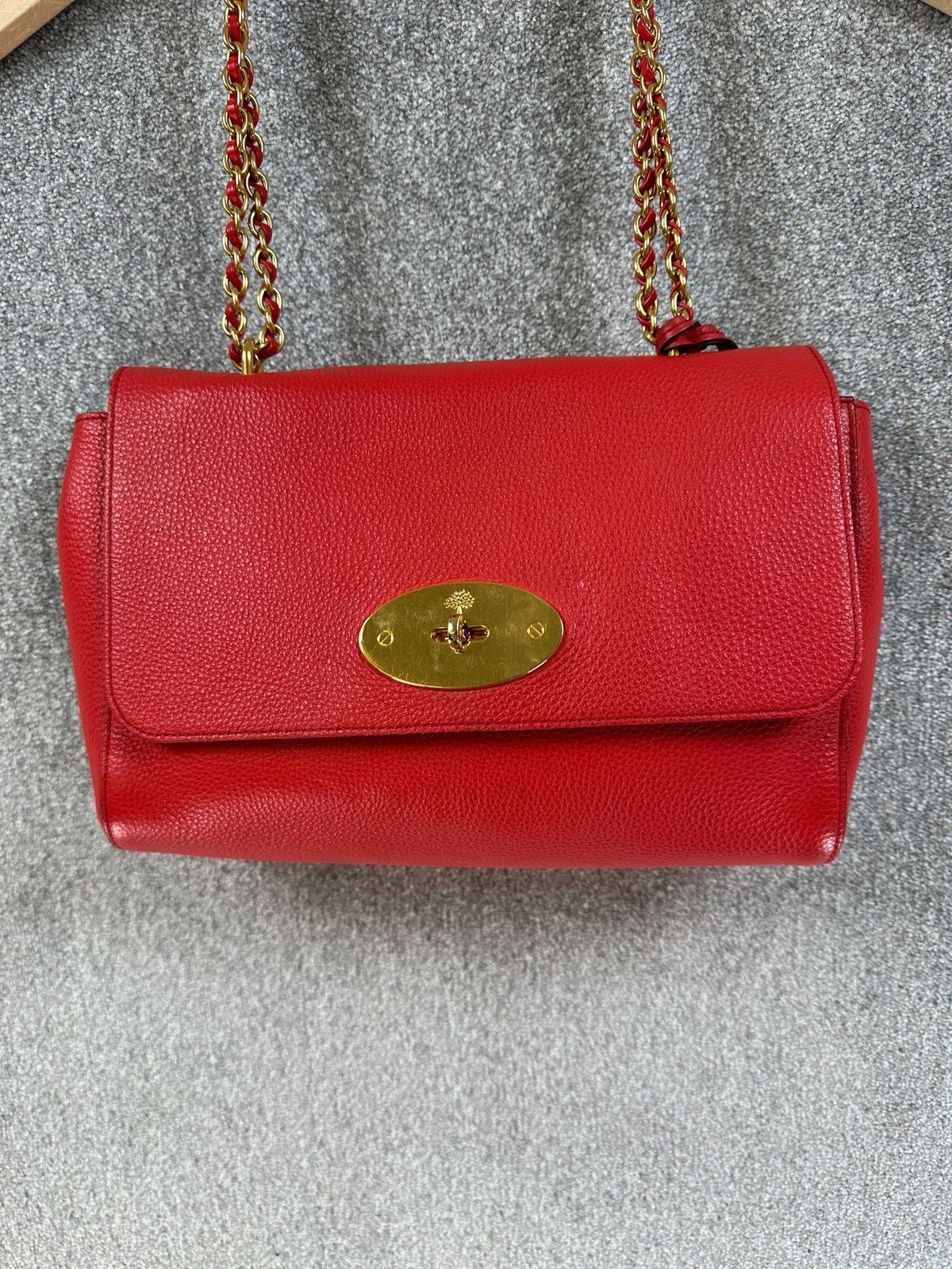 Mulberry Lily Handbag Womens Red Leather Chain Shoulder Bag Gold Hardware