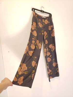 Anthropologie Ett:twa Trousers Floral Print Gray Pink Sz 0 Wide Leg Pants 