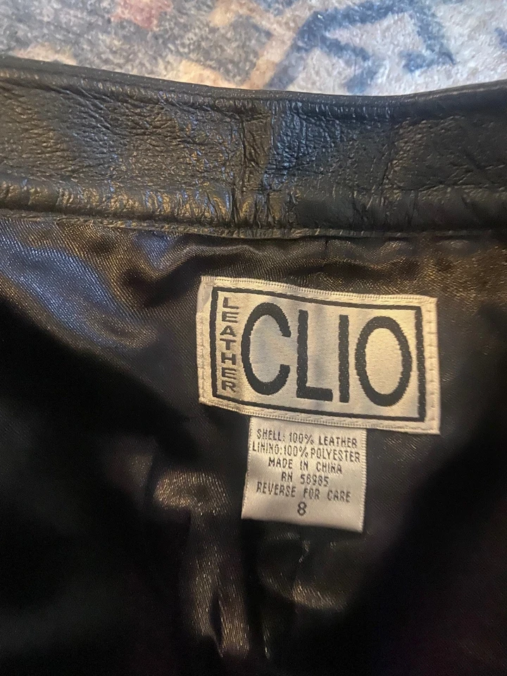 Vintage Clio Women's Leather Pants 8 Black Straight Leg Knee Detail No Stretch - Image 2 of 4
