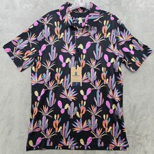 Chubbies Performance Polo 2.0 Mens Small Black Neon Desert Cactus Print NWT