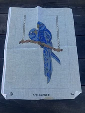 Vintage Blue Gold Macaw Parrot  Counted Cross Stitch Canvas Only