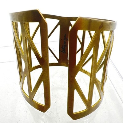 Vtg Betsy Iya Brass Cuff Bracelet Freemont Bridge Unisex 2.25'' Wide Sz 6.25 Adj