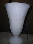 Vintage Jeanette Iris and Herringbone Footed Milk Glass Vase 9” Tall