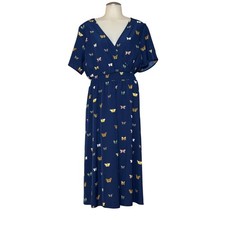 Shein Curve Faux Wrap Dress Women 1XL Navy Butterfly Midi NWOT