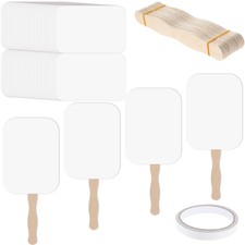 TaoBary 50 Pieces DIY Paper Church Fans Handheld Set Fan Sticks Wooden Handle Cr