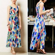 Maeve Women's Size 0 Aloisia Watercolor Silk Maxi Dress Sleeveless Casual