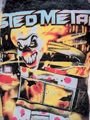 Twisted Metal PlayStation Graphic T Shirt 2XL Black Mineral Wash Flaming Clown