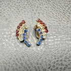 Vintage Weiss Clip On Earrings Rhinestone Patriotic Costume Jewelry Gold Tone