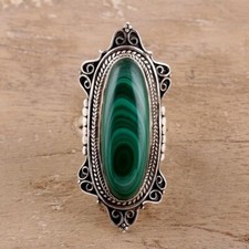 Natural Malachite Gemstone Ring 925 Sterling Silver Statement Ring Gift For Her