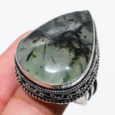 Green Prehnite Gemstone Handmade 925 Sterling Silver Jewelry Ring Size 8 US 