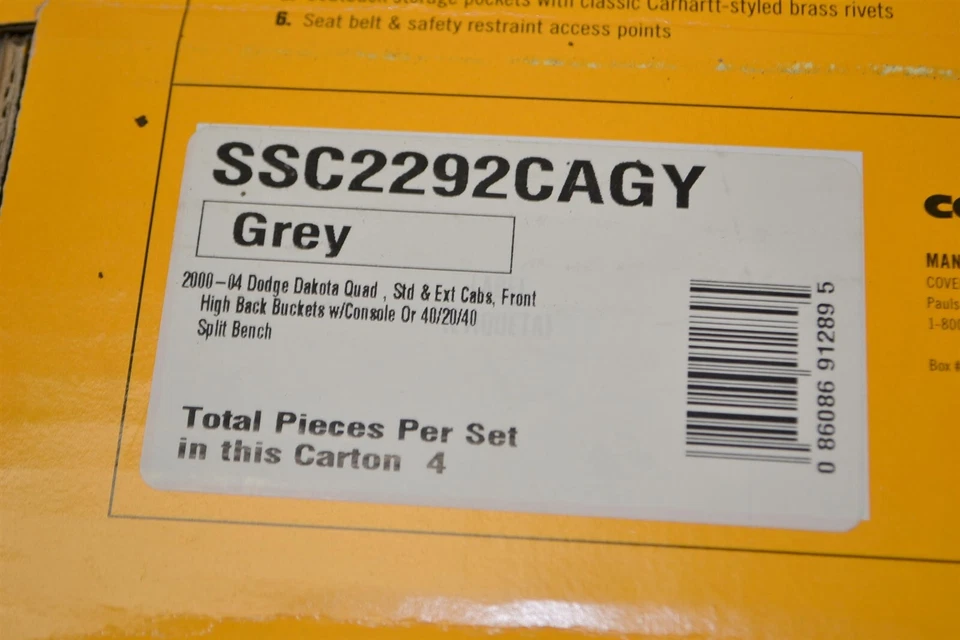 Covercraft Carhartt Grey Front High-Back Buckets Seat Covers Dodge Dakota  - Image 3 of 3