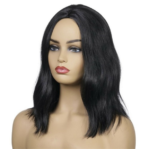 Womes 14" Black Wavy Medium Wig Simulated Natural Soft Synthetic Centre Parting - Picture 2 of 5