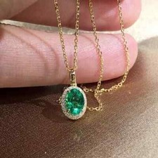 2.00Ct Oval Cut Lab Created Emerald Women's Pendant 14K Yellow Gold Plated