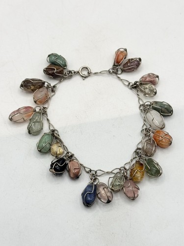 Vintage caged semi precious stone charm bracelet - Picture 3 of 7