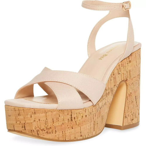 Madden Girl Women's Ankle Strap crisscross Platform Sandals natural Size 8M