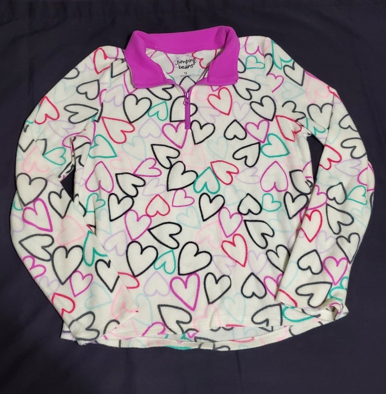 Children's Place - girls sz 12 quarter zip microfleece pullover top - hearts 