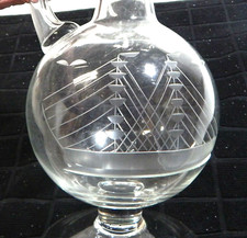 Antique Etched Glass Pitcher Decanter Schooner Clipper Ship Made in Hungary 11  