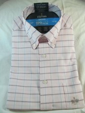 NWT STAFFORD OXFORD COOLMAX LONG SLEEVE DRESS SHIRT Pink Ground Grid