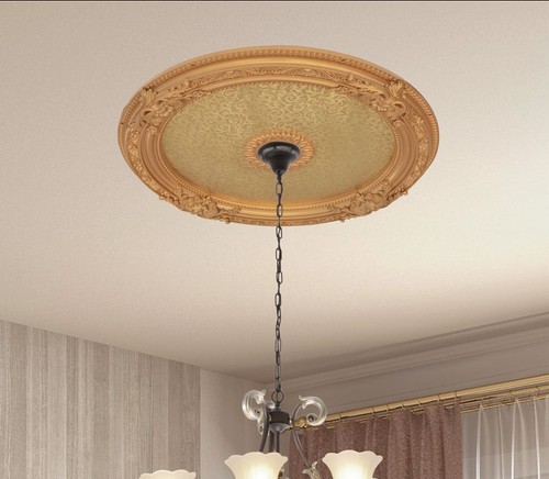 Golden Round Chandelier Ceiling Medallion 36in - 第 1/5 張圖片