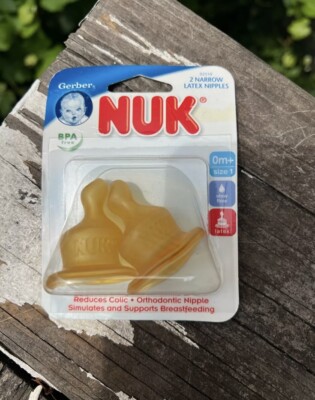 Gerber NUK Orthodontic Nipples Size 1 Slow Flow 2 Pack  LATEX NEWBORN NEW 02510
