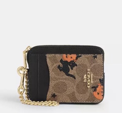 Coach ケース シグネチャー キャンバス ハロウィーン グラフィック 2024 Coach Halloween Zip Card Case Signature Canvas W/Halloween