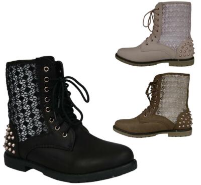 Damen Sommer Stiefel Boots Biker Schnürer