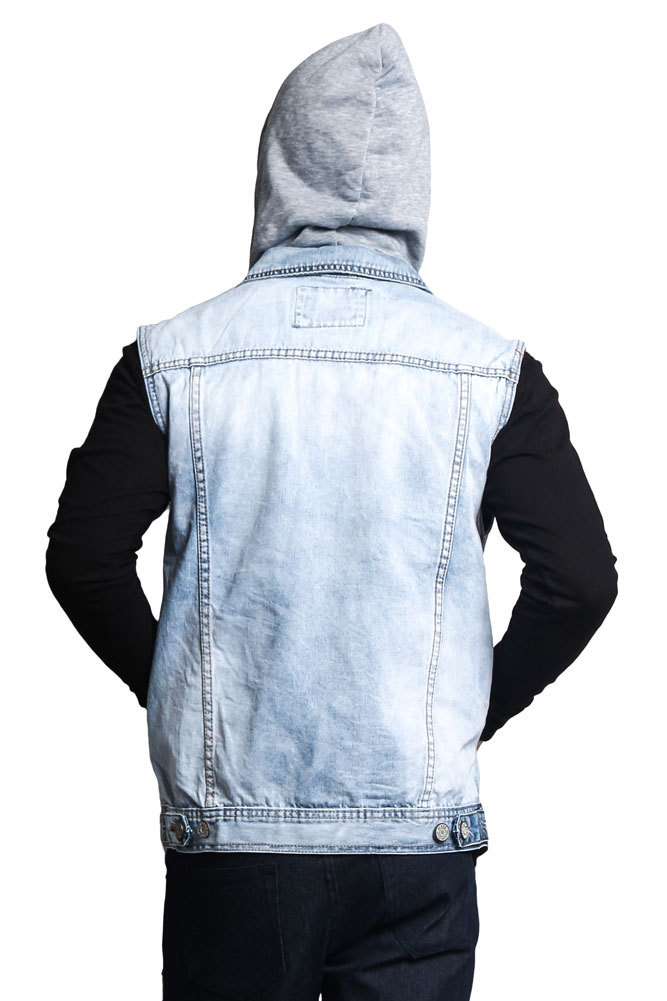 【SATIIIZ】Loidel denim hooded vest Victorious Men's Distressed Detachable Hoodie Denim Vest S