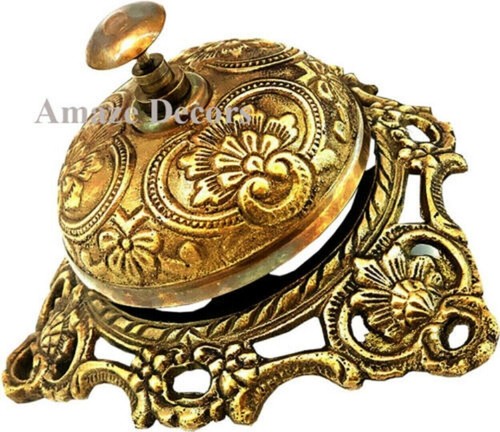 Vintage Solid Brass Ornate Table Bell Vintage Desk Decorative Office/Hotel Decor - Afbeelding 2 van 4