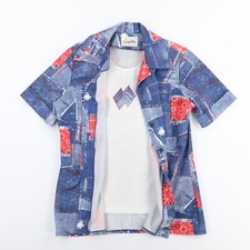 Camisa vintage de poliéster Hamilton 8 Dallas talla Retazos de mezclilla estampados en L con camisa