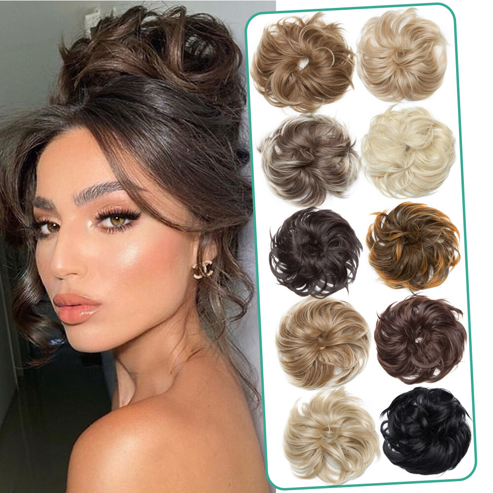Real Straight Messy Bun Scrunchie Hair Pieces Thick Chignon Updo Hair